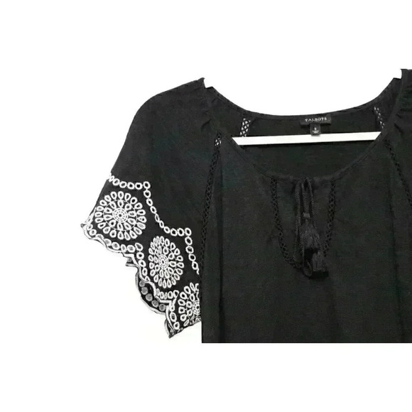 Talbots Midi Dress Size Small Black Cotton Embroidered Scalloped Hem Lightweight - Picture 5 of 13